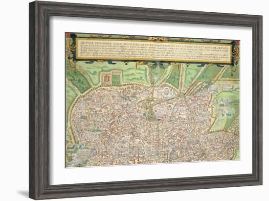 Map of Rome, from "Civitates Orbis Terrarum" by Georg Braun and Frans Hogenberg circa 1572-1617-Joris Hoefnagel-Framed Giclee Print