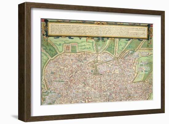 Map of Rome, from "Civitates Orbis Terrarum" by Georg Braun and Frans Hogenberg circa 1572-1617-Joris Hoefnagel-Framed Giclee Print