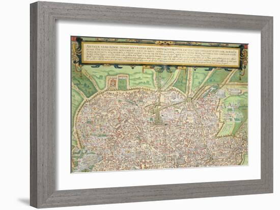 Map of Rome, from "Civitates Orbis Terrarum" by Georg Braun and Frans Hogenberg circa 1572-1617-Joris Hoefnagel-Framed Giclee Print