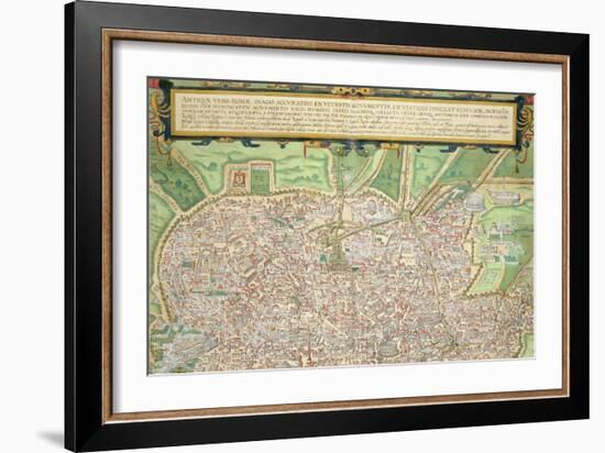 Map of Rome, from "Civitates Orbis Terrarum" by Georg Braun and Frans Hogenberg circa 1572-1617-Joris Hoefnagel-Framed Giclee Print