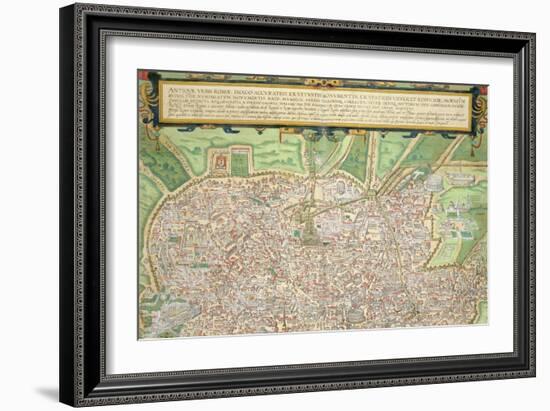 Map of Rome, from "Civitates Orbis Terrarum" by Georg Braun and Frans Hogenberg circa 1572-1617-Joris Hoefnagel-Framed Giclee Print