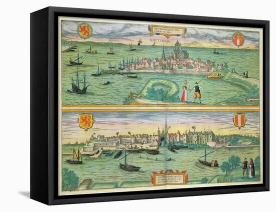 Map of Rotterdam and Gouda, from "Civitates Orbis Terrarum"-Joris Hoefnagel-Framed Premier Image Canvas