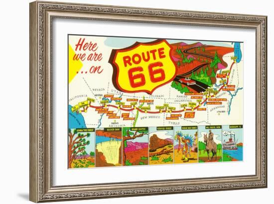 Map of Route 66 from Los Angeles to Chicago-Lantern Press-Framed Art Print