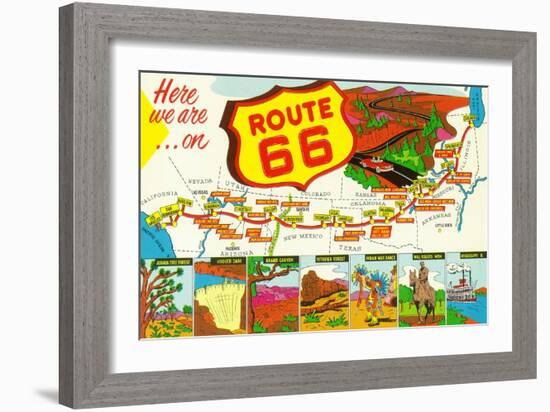 Map of Route 66 from Los Angeles to Chicago-Lantern Press-Framed Art Print