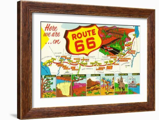 Map of Route 66 from Los Angeles to Chicago-Lantern Press-Framed Art Print