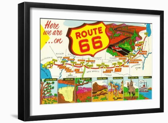 Map of Route 66 from Los Angeles to Chicago-Lantern Press-Framed Art Print