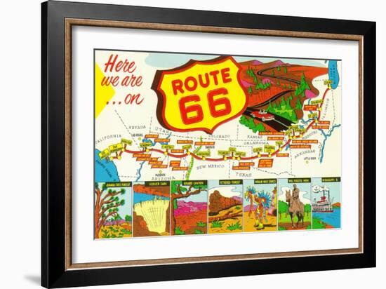 Map of Route 66 from Los Angeles to Chicago-Lantern Press-Framed Art Print