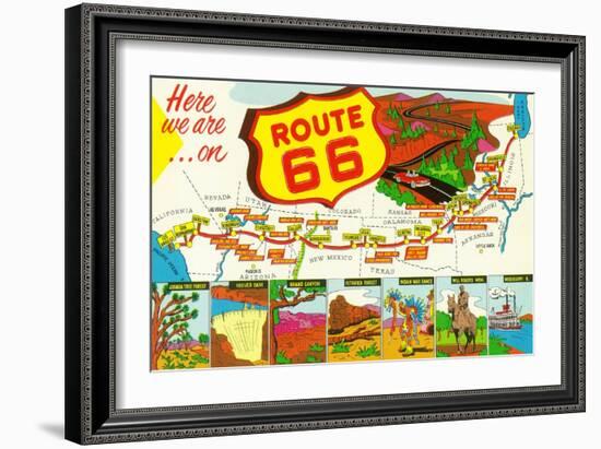 Map of Route 66 from Los Angeles to Chicago-Lantern Press-Framed Art Print