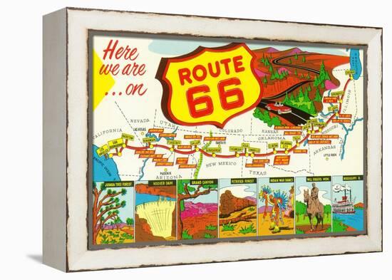 Map of Route 66 from Los Angeles to Chicago-Lantern Press-Framed Stretched Canvas