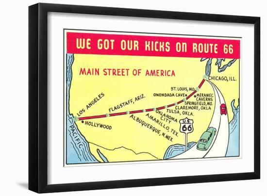 Map of Route 66-null-Framed Premium Giclee Print