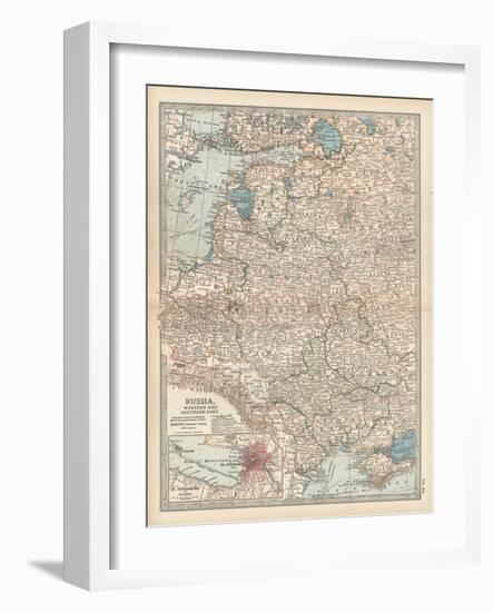 Map of Russia, Western and Southern Part. Inset of St. Petersburg and Environs-Encyclopaedia Britannica-Framed Art Print