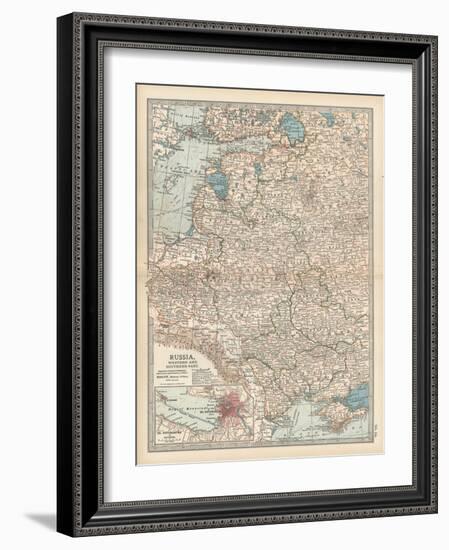 Map of Russia, Western and Southern Part. Inset of St. Petersburg and Environs-Encyclopaedia Britannica-Framed Art Print