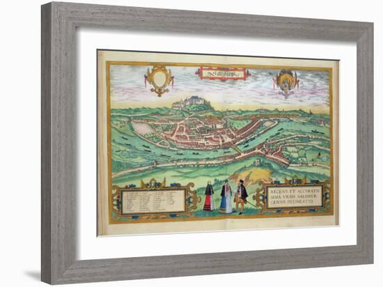 Map of Salzburg, from Civitates Orbis Terrarum by Georg Braun-Joris Hoefnagel-Framed Giclee Print