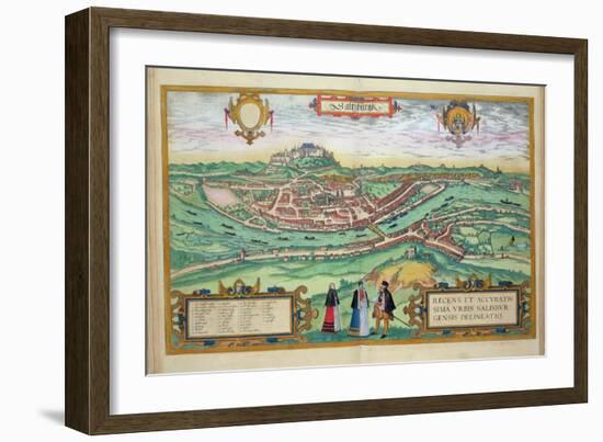 Map of Salzburg, from Civitates Orbis Terrarum by Georg Braun-Joris Hoefnagel-Framed Giclee Print