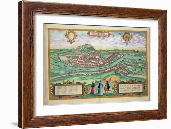 Map of Salzburg, from Civitates Orbis Terrarum by Georg Braun-Joris Hoefnagel-Framed Giclee Print