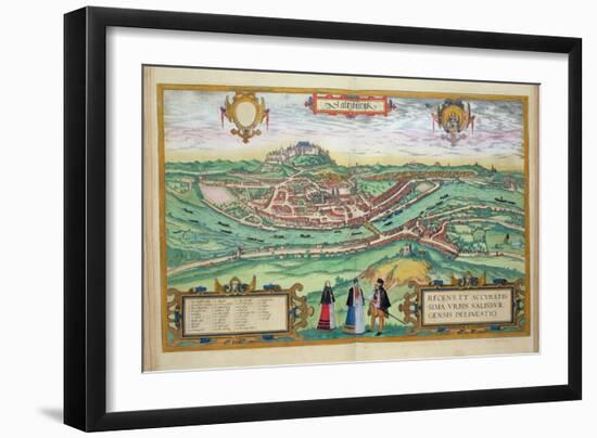 Map of Salzburg, from Civitates Orbis Terrarum by Georg Braun-Joris Hoefnagel-Framed Giclee Print