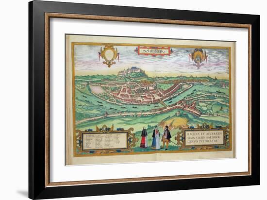 Map of Salzburg, from Civitates Orbis Terrarum by Georg Braun-Joris Hoefnagel-Framed Giclee Print