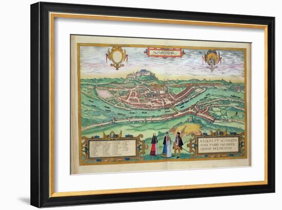 Map of Salzburg, from Civitates Orbis Terrarum by Georg Braun-Joris Hoefnagel-Framed Giclee Print