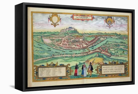 Map of Salzburg, from Civitates Orbis Terrarum by Georg Braun-Joris Hoefnagel-Framed Premier Image Canvas