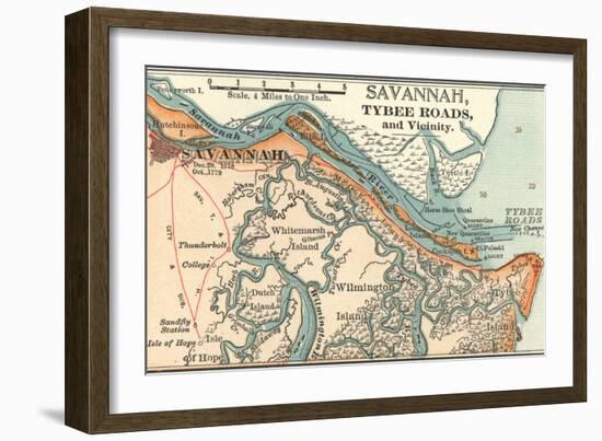 Map of Savannah (C. 1900), Maps-Encyclopaedia Britannica-Framed Premium Giclee Print