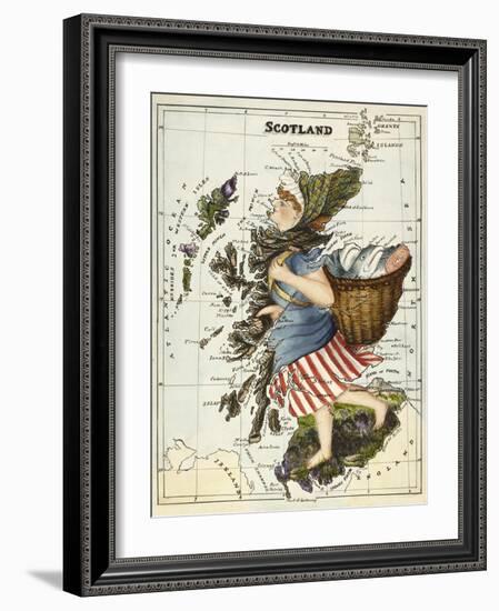 Map Of Scotland As a Woman Carrying a Basket Of Fish.-Lilian Lancaster-Framed Giclee Print