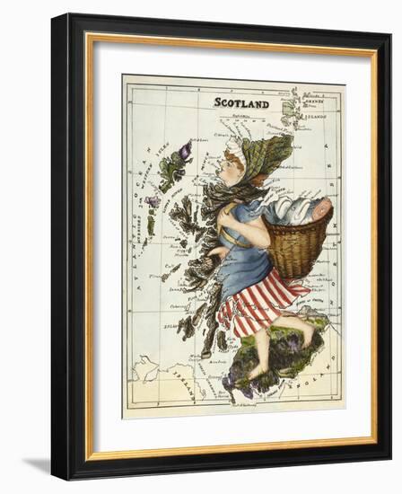 Map Of Scotland As a Woman Carrying a Basket Of Fish.-Lilian Lancaster-Framed Giclee Print
