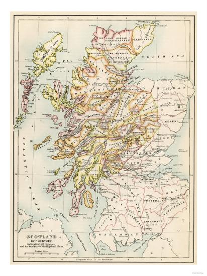 Map of Scotland in the 1520s, Showing Territories of the Highland Clans-null-Framed Art Print