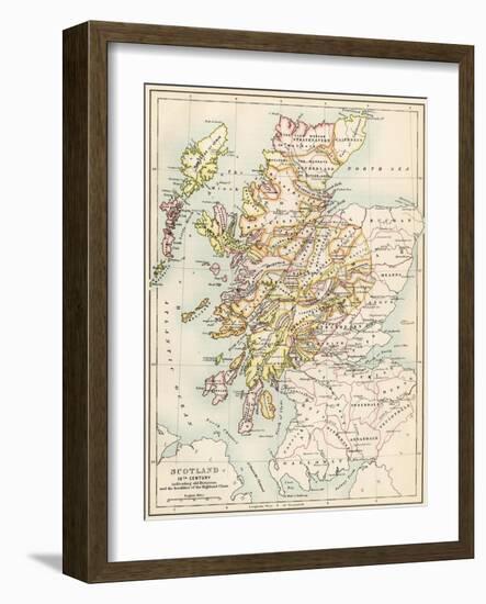 Map of Scotland in the 1520s, Showing Territories of the Highland Clans-null-Framed Premium Giclee Print