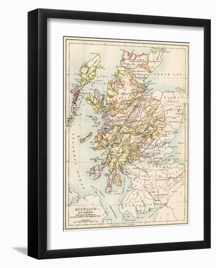 Map of Scotland in the 1520s, Showing Territories of the Highland Clans-null-Framed Premium Giclee Print