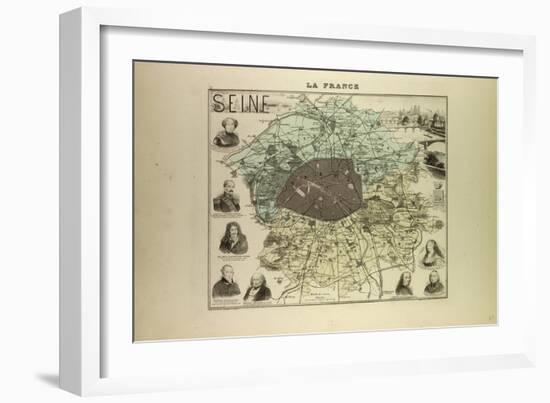 Map of Seine 1896, France-null-Framed Giclee Print