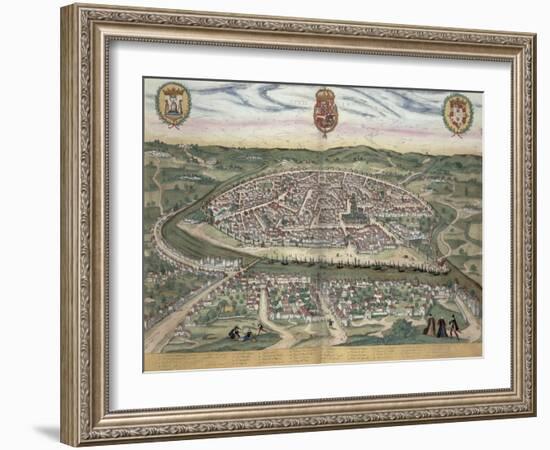 Map of Seville, from Civitates Orbis Terrarum by Georg Braun-Joris Hoefnagel-Framed Giclee Print