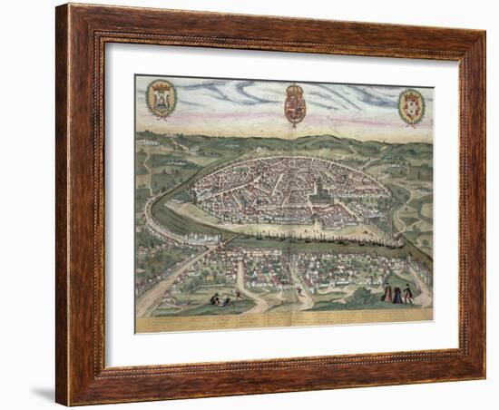 Map of Seville, from Civitates Orbis Terrarum by Georg Braun-Joris Hoefnagel-Framed Giclee Print