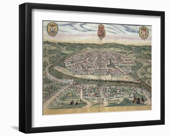 Map of Seville, from Civitates Orbis Terrarum by Georg Braun-Joris Hoefnagel-Framed Giclee Print