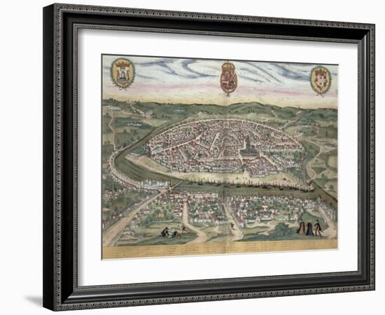 Map of Seville, from Civitates Orbis Terrarum by Georg Braun-Joris Hoefnagel-Framed Giclee Print