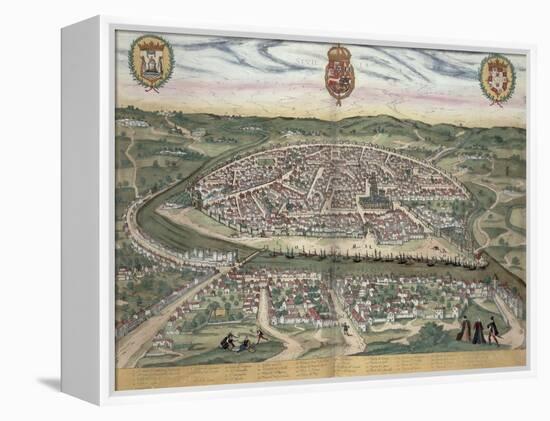 Map of Seville, from Civitates Orbis Terrarum by Georg Braun-Joris Hoefnagel-Framed Premier Image Canvas