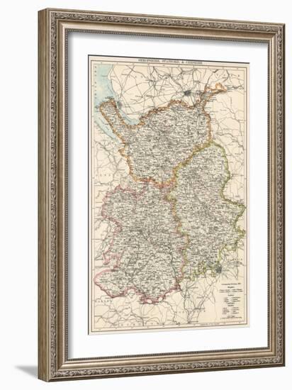 Map of Shropshire, Staffordshire, and Cheshire, England, 1870s-null-Framed Giclee Print