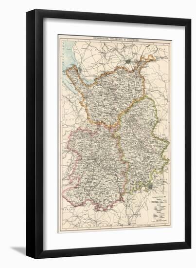 Map of Shropshire, Staffordshire, and Cheshire, England, 1870s-null-Framed Giclee Print