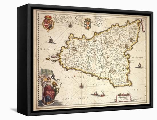 Map of Sicily Region, by Joan Blaeu-null-Framed Premier Image Canvas