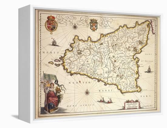 Map of Sicily Region, by Joan Blaeu-null-Framed Premier Image Canvas