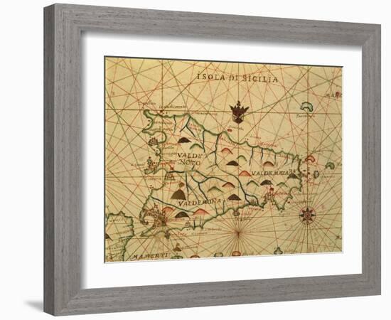 Map of Sicily Region, Detail from Portolan Chart-null-Framed Giclee Print