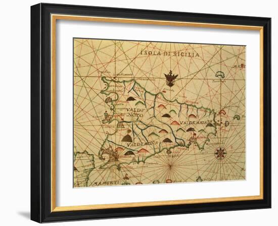 Map of Sicily Region, Detail from Portolan Chart-null-Framed Giclee Print