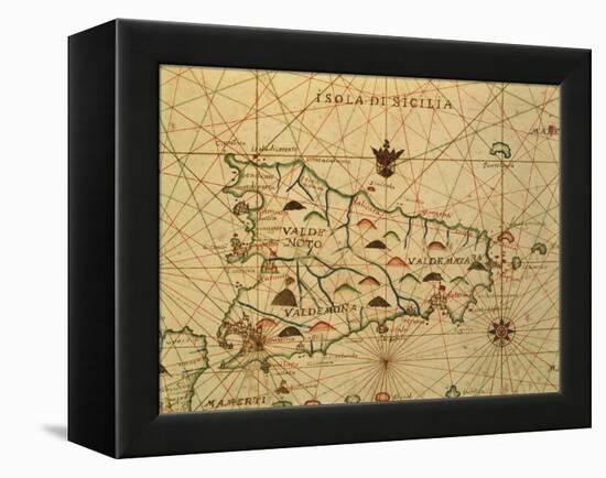 Map of Sicily Region, Detail from Portolan Chart-null-Framed Premier Image Canvas