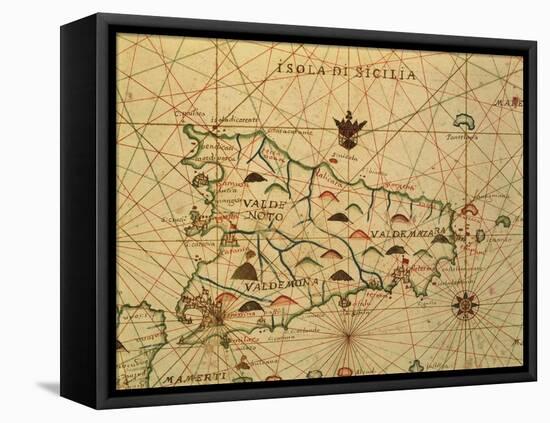 Map of Sicily Region, Detail from Portolan Chart-null-Framed Premier Image Canvas