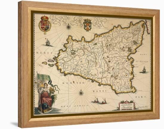 Map of Sicily-Willem Janszoon Blaeu-Framed Premier Image Canvas