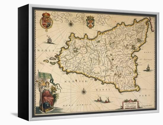 Map of Sicily-Willem Janszoon Blaeu-Framed Premier Image Canvas