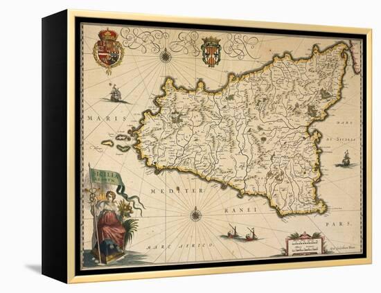 Map of Sicily-Willem Janszoon Blaeu-Framed Premier Image Canvas