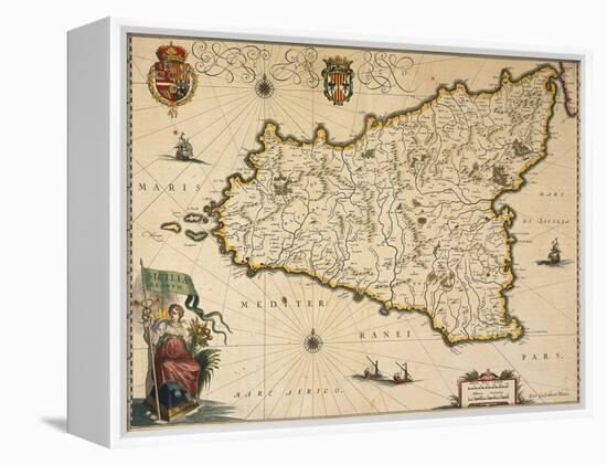 Map of Sicily-Willem Janszoon Blaeu-Framed Premier Image Canvas