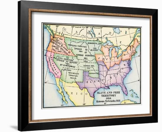 Map of Slave and Free Areas of the United States in 1854, at the Time of the Kansas-Nebraska Bill-null-Framed Giclee Print