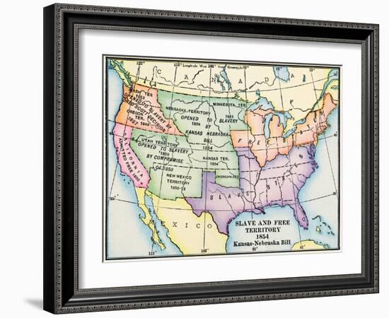 Map of Slave and Free Areas of the United States in 1854, at the Time of the Kansas-Nebraska Bill-null-Framed Giclee Print