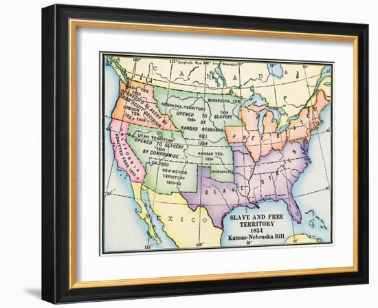 Map of Slave and Free Areas of the United States in 1854, at the Time of the Kansas-Nebraska Bill-null-Framed Giclee Print